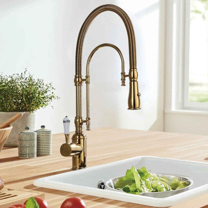 Gold Brass Kitchen Faucet with Retro Design