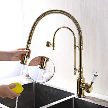 Gold Brass Kitchen Faucet with Retro Design