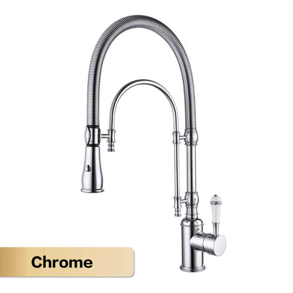 Gold Brass Kitchen Faucet with Retro Design