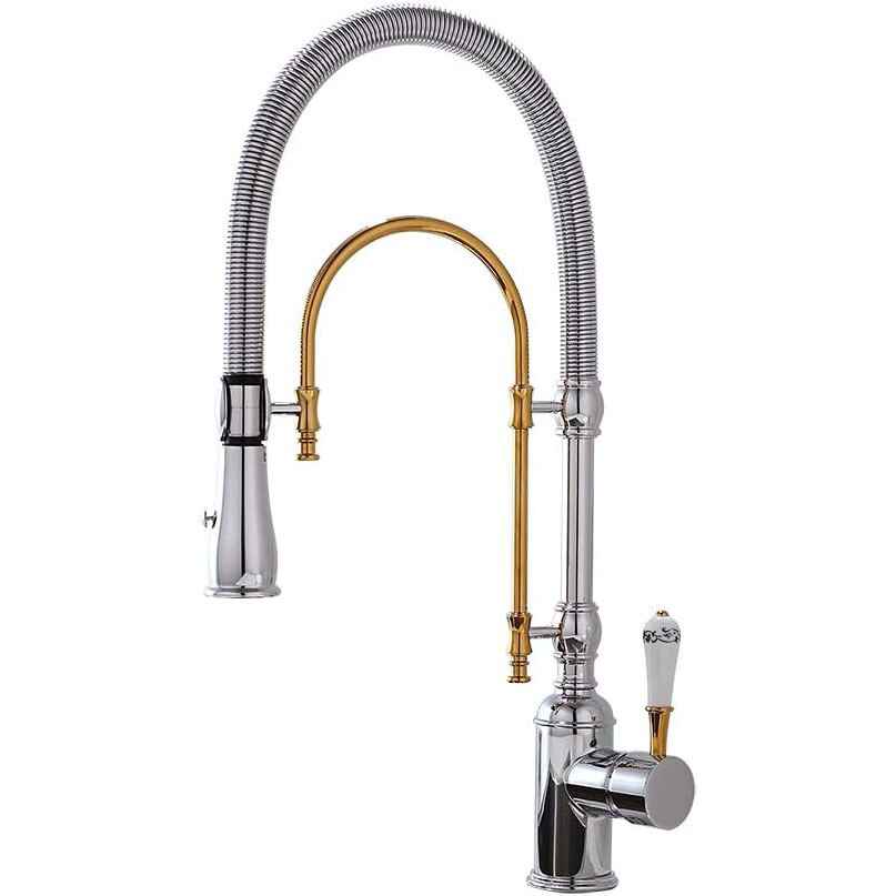 Gold Brass Kitchen Faucet with Retro Design