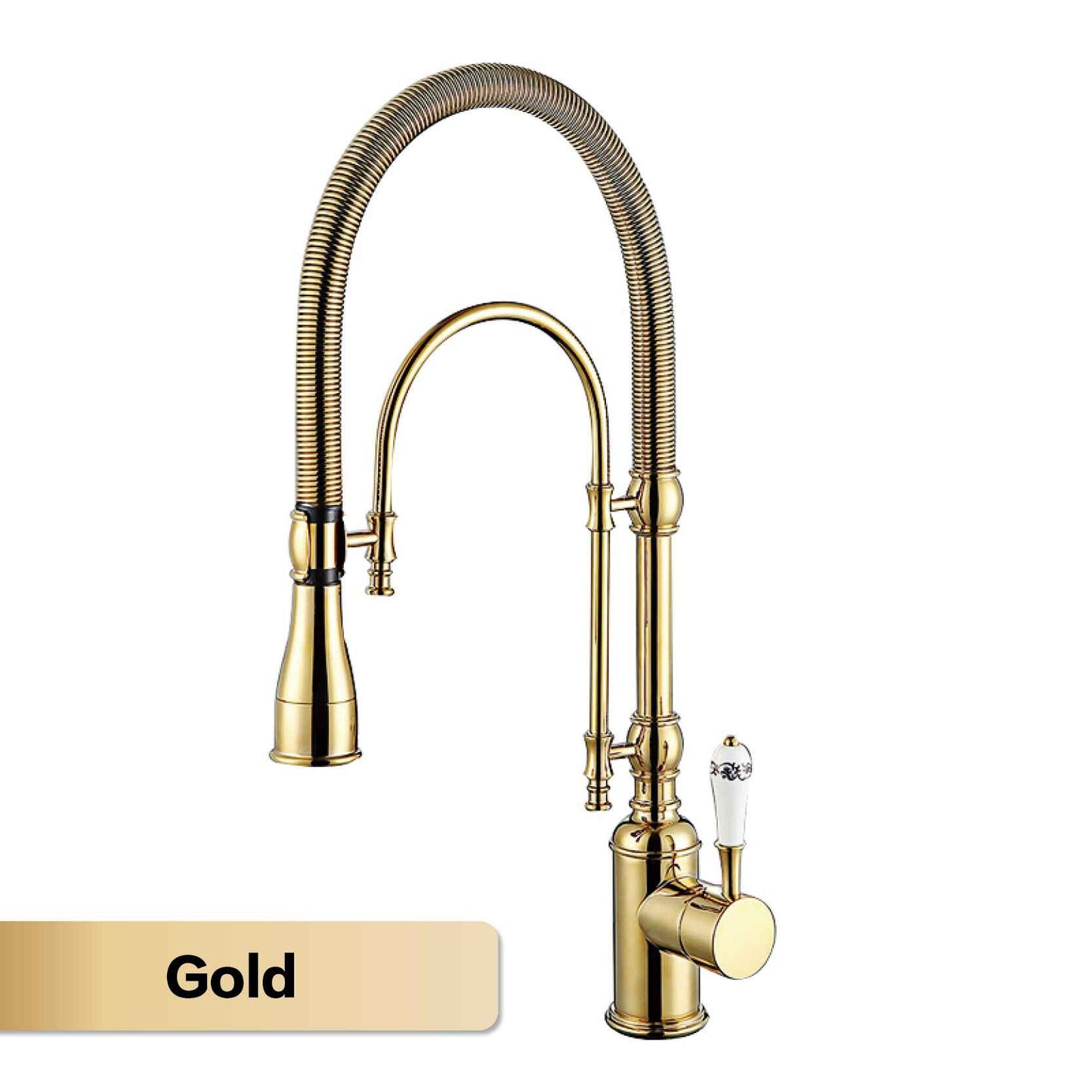 Gold Brass Kitchen Faucet with Retro Design