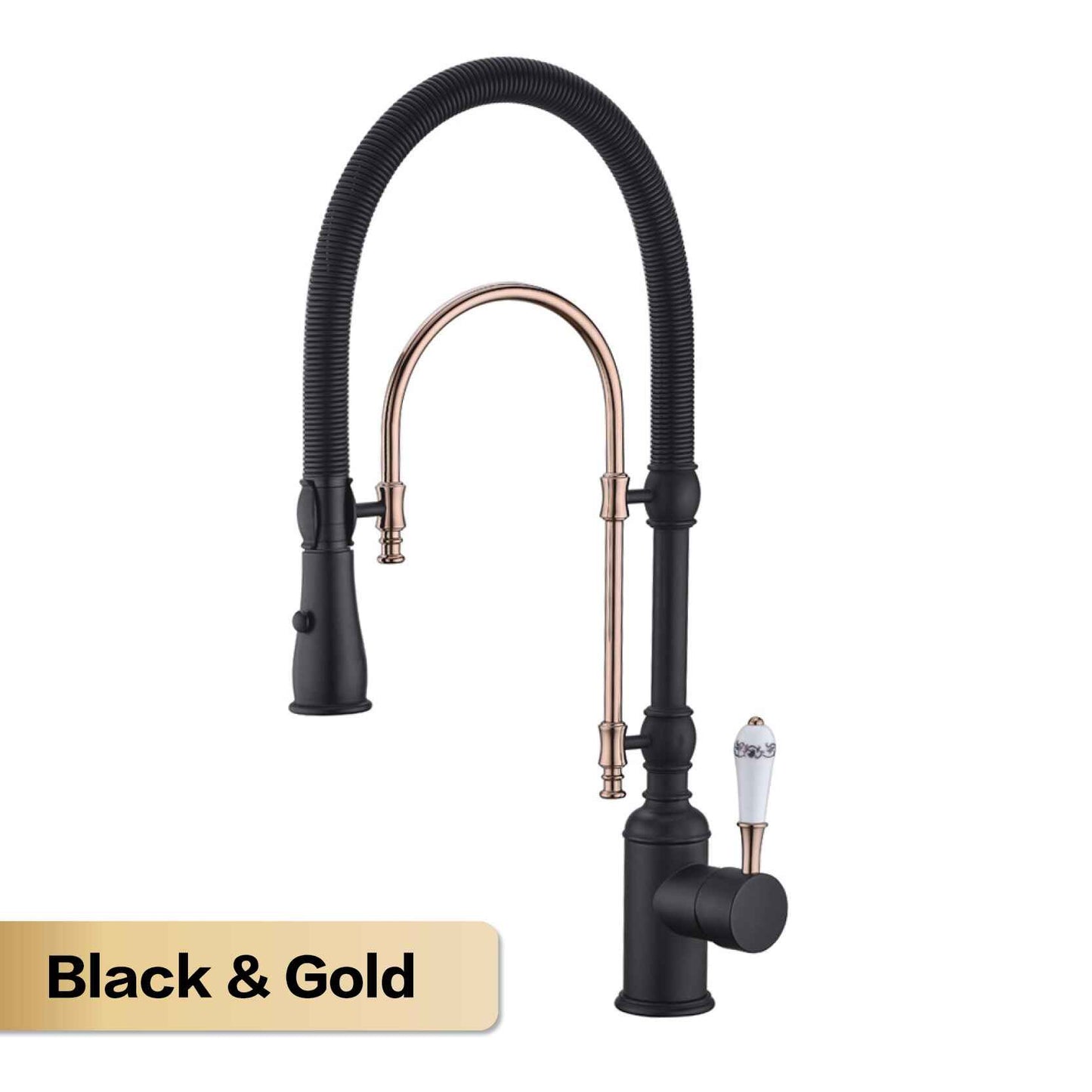 Gold Brass Kitchen Faucet with Retro Design