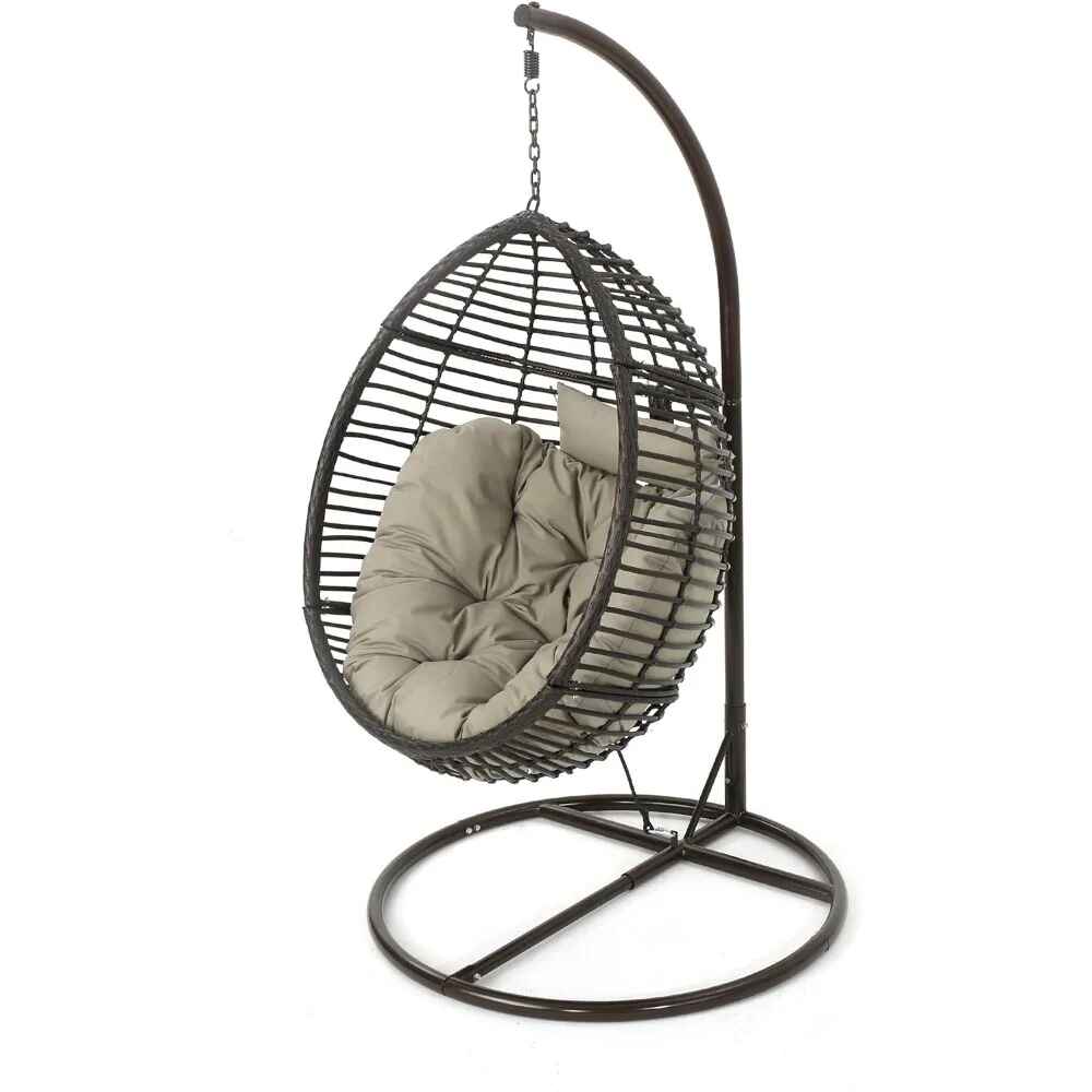 Outdoor Wicker Hanging Basket Chair with Water Resistant Cushions