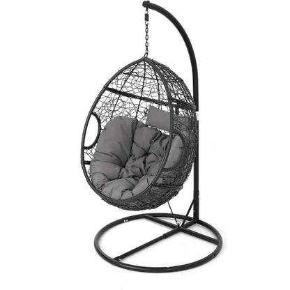 Outdoor Wicker Hanging Basket Chair with Water Resistant Cushions