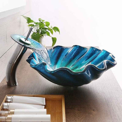 Ceramic Hand-Painted Glass Basin with Brass Set