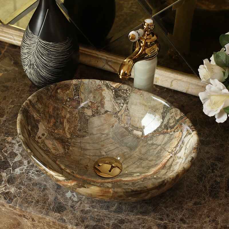 Ceramic Oval Marble Wash Basin - Hand Painted Countertop Sink