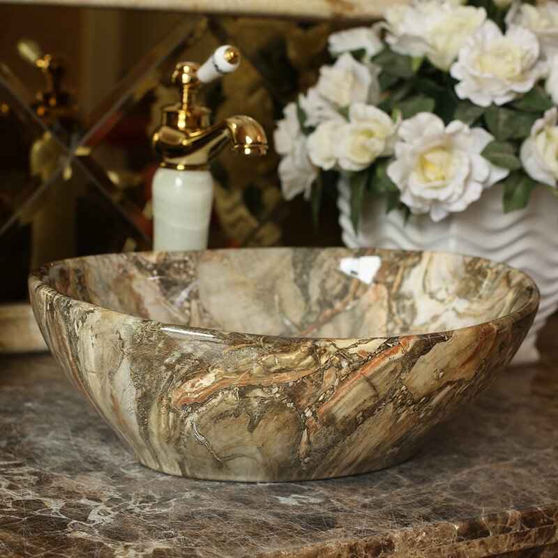 Ceramic Oval Marble Wash Basin - Hand Painted Countertop Sink