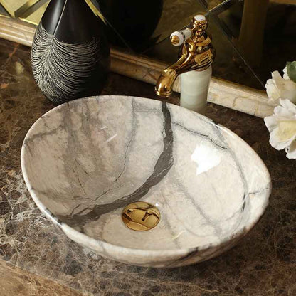 Ceramic Oval Marble Wash Basin - Hand Painted Countertop Sink