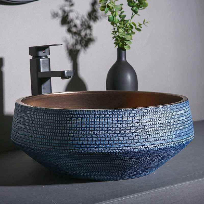 Elegant Blue Ceramic Basin for Bathroom and Balcony