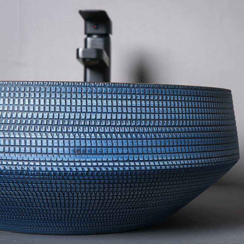 Elegant Blue Ceramic Basin for Bathroom and Balcony