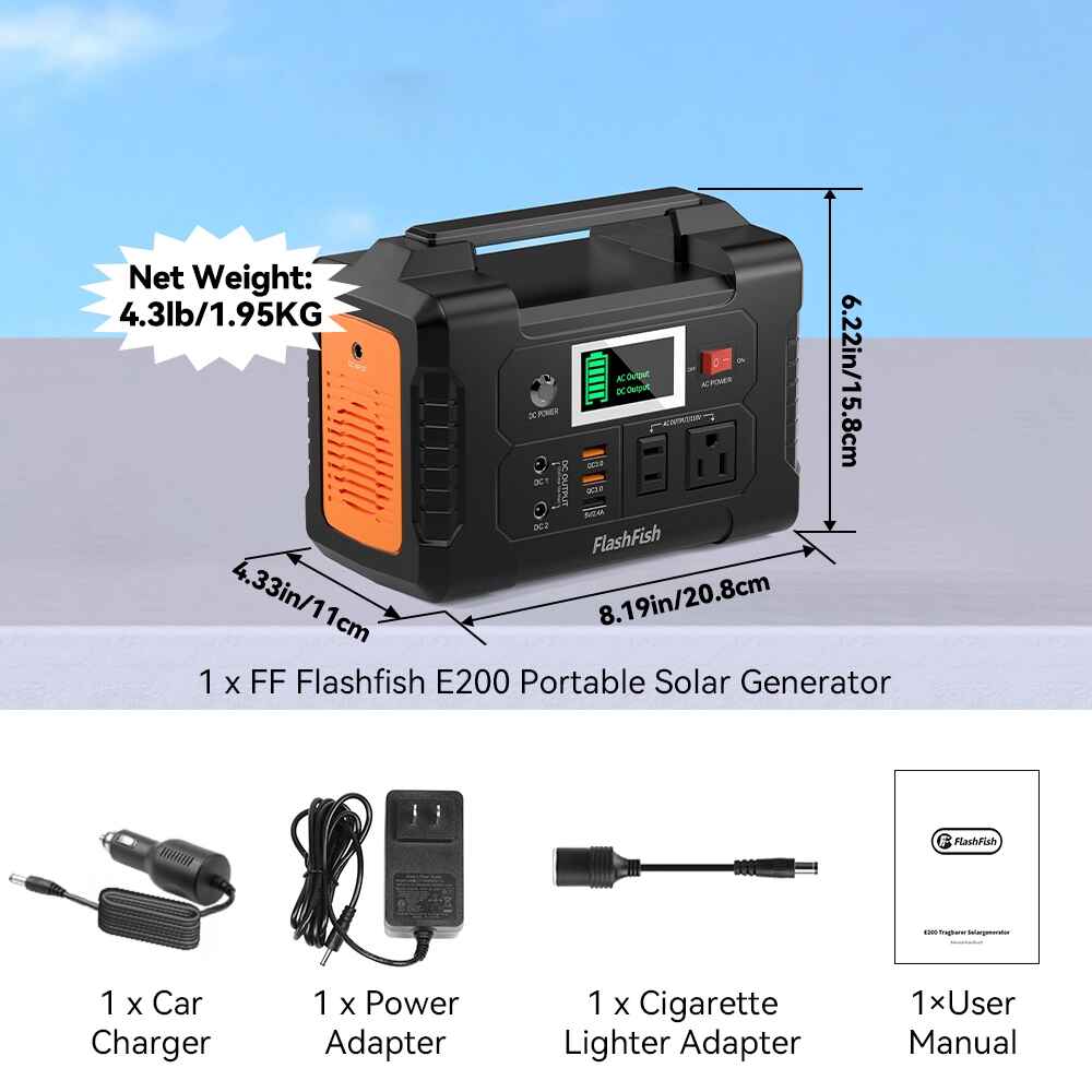 Portable 200W Solar Generator with AC Outlet & USB Ports