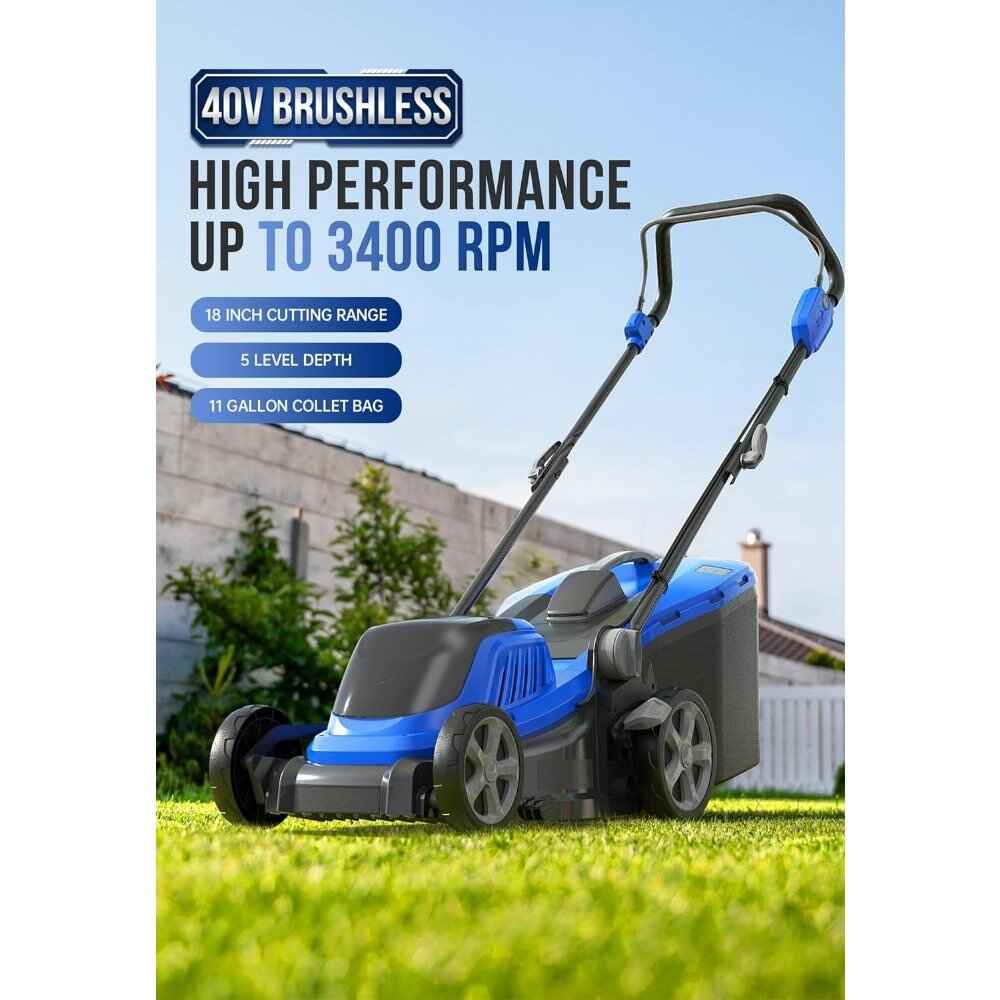 Lawn Mower 40V Brushless Cordless Electric with 5 Cutting Height Adjustments