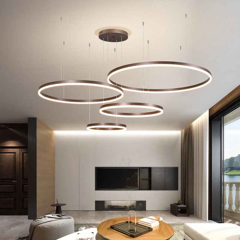 Modern LED Chandelier Brushed Rings Ceiling Light Living Room