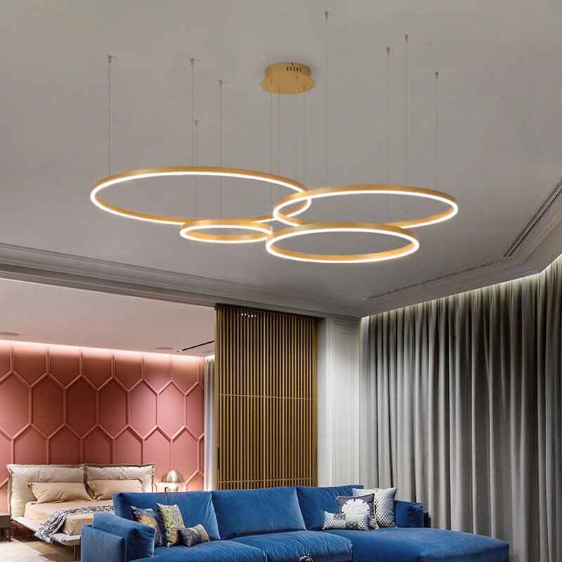 Modern LED Chandelier Brushed Rings Ceiling Light Bed room