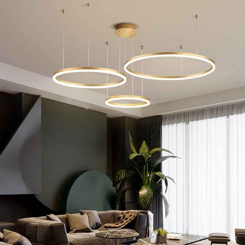 Modern LED Chandelier Brushed Rings Ceiling Light Side View