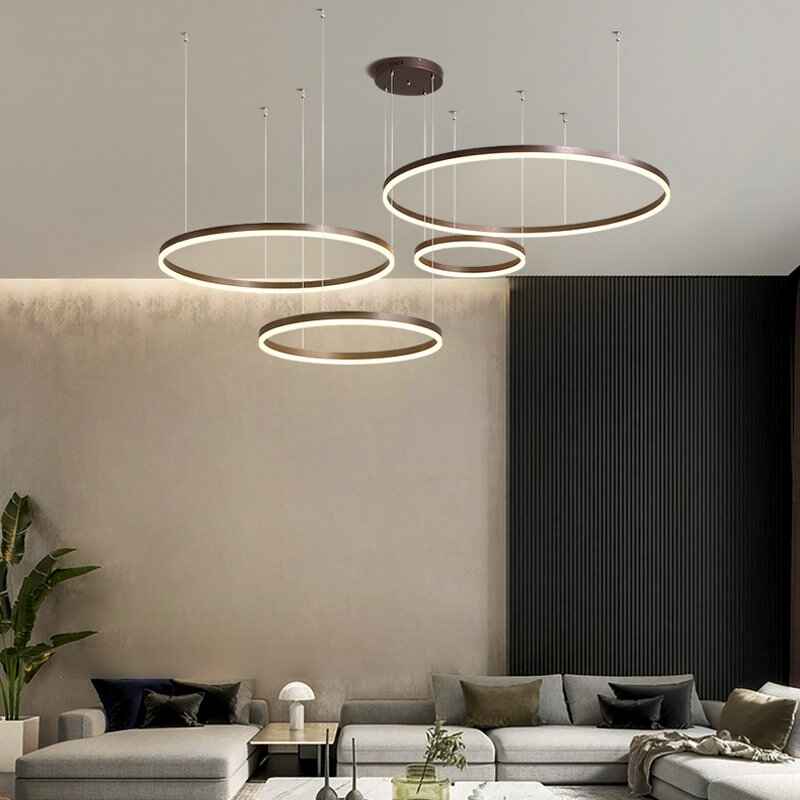 Modern LED Chandelier Brushed Rings Ceiling Light Front View