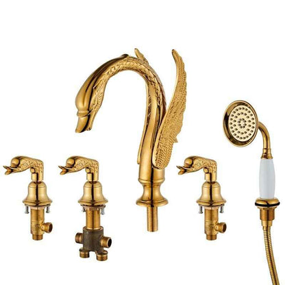 Elegant Gold Swan Bathtub Faucet Set with Handheld Shower