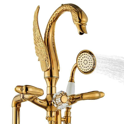 Gold Floor Stand Swan Bathtub Faucet with 360 Degree Rotation Elegant