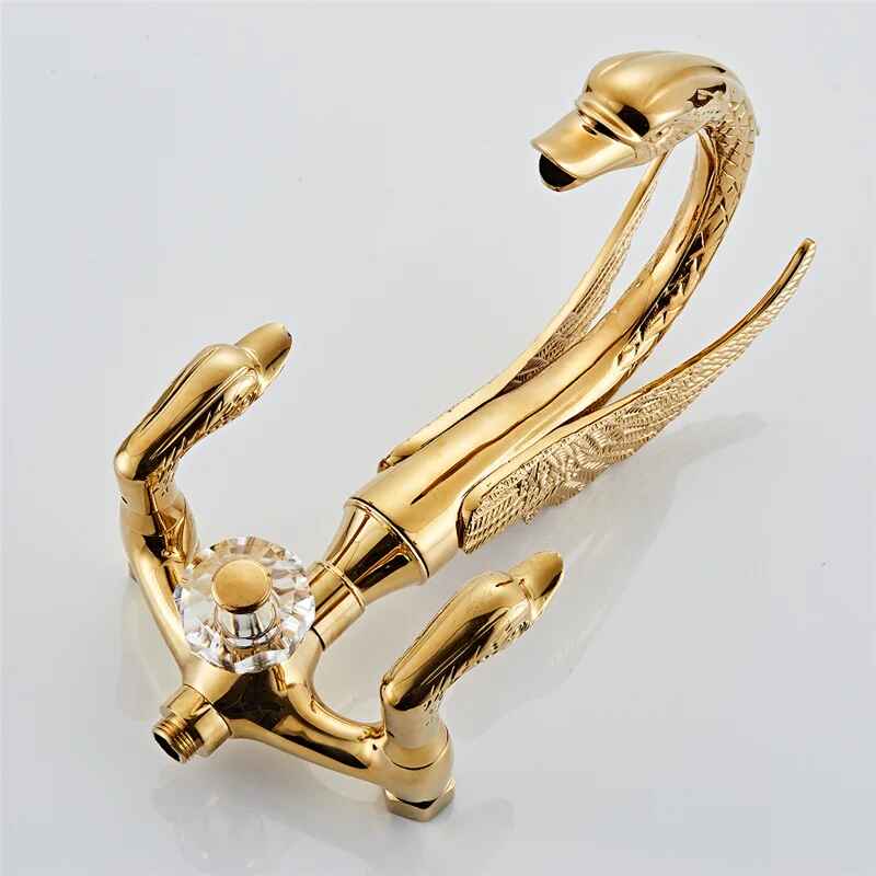 Gold Floor Stand Swan Bathtub Faucet with 360 Degree Rotation Grand