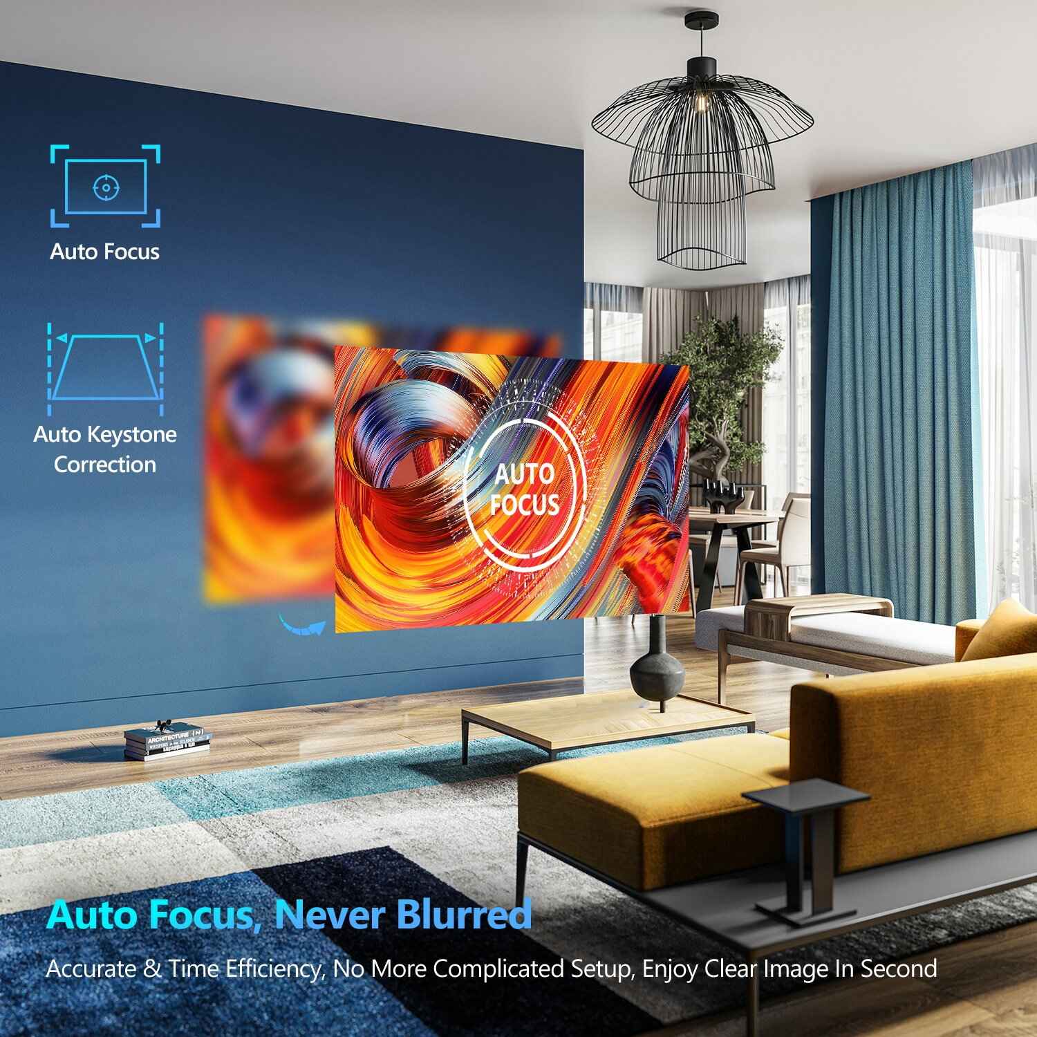 4K Home Theater Projector with Bluetooth and Wifi in the living room