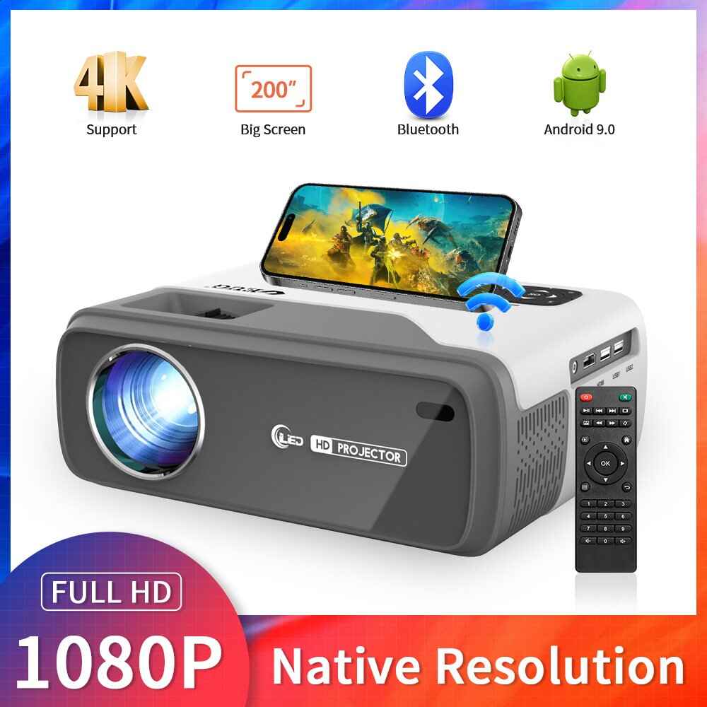 1080p Full HD Smart Projector with 4K Support, WiFi, and Bluetooth Features