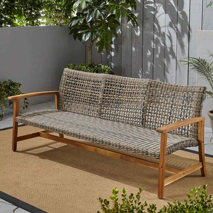 Outdoor Wood Sofa with Wicker Seating Side View