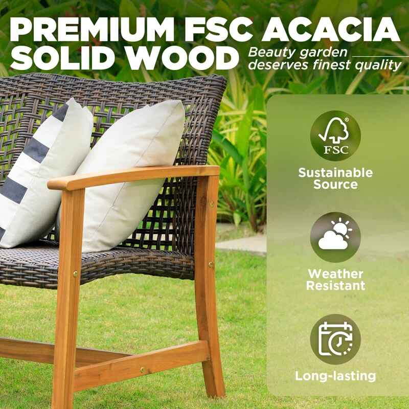 Outdoor Wood Sofa with Wicker Seating Quality