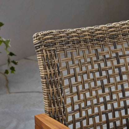 Outdoor Wood Sofa with Wicker Seating Close up