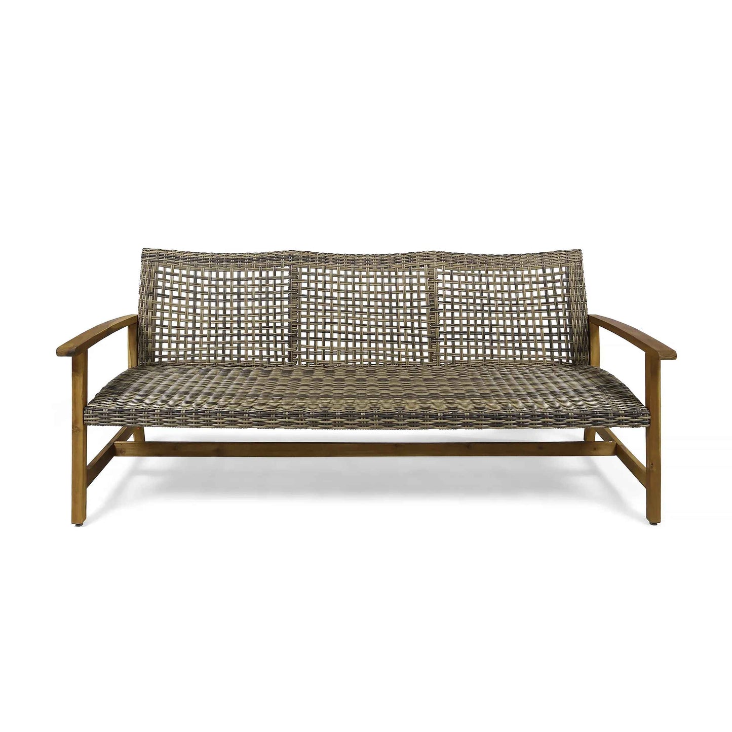 Outdoor Wood Sofa with Wicker Seating White Background