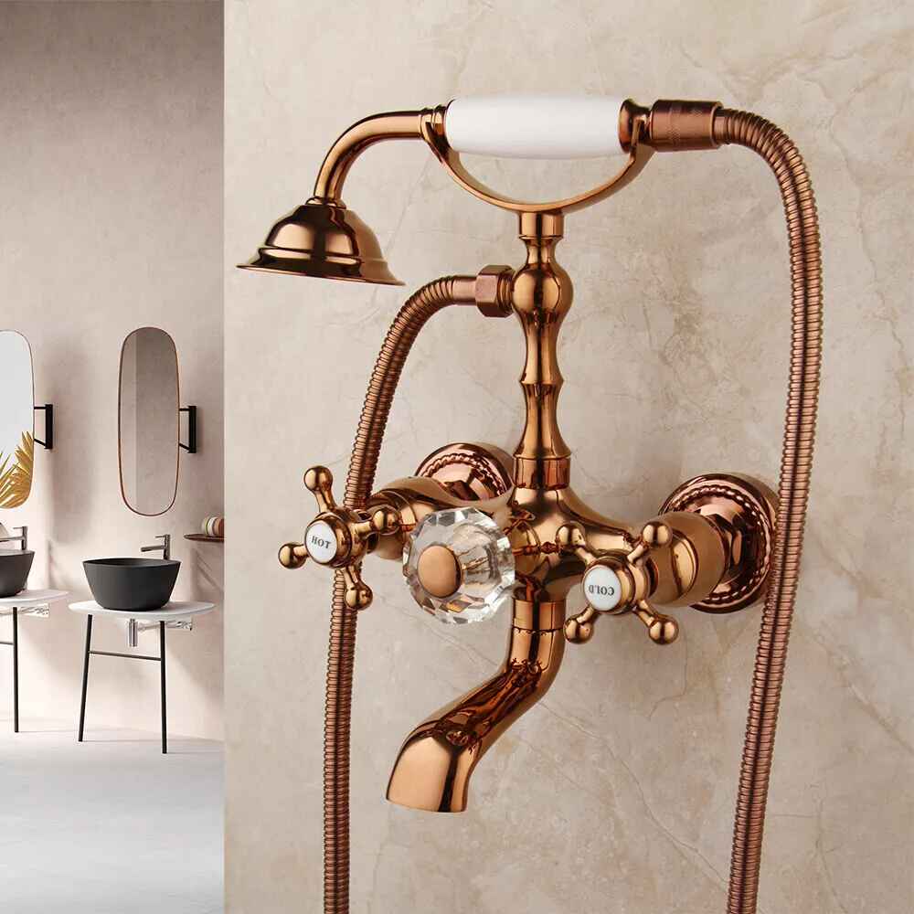 Elegant Rose Gold Wall Mounted Dual Handle Bathtub Shower Set Complete Set