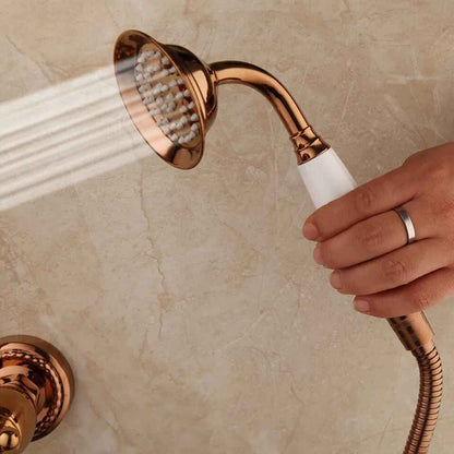 Elegant Rose Gold Wall Mounted Dual Handle Bathtub Shower Set 