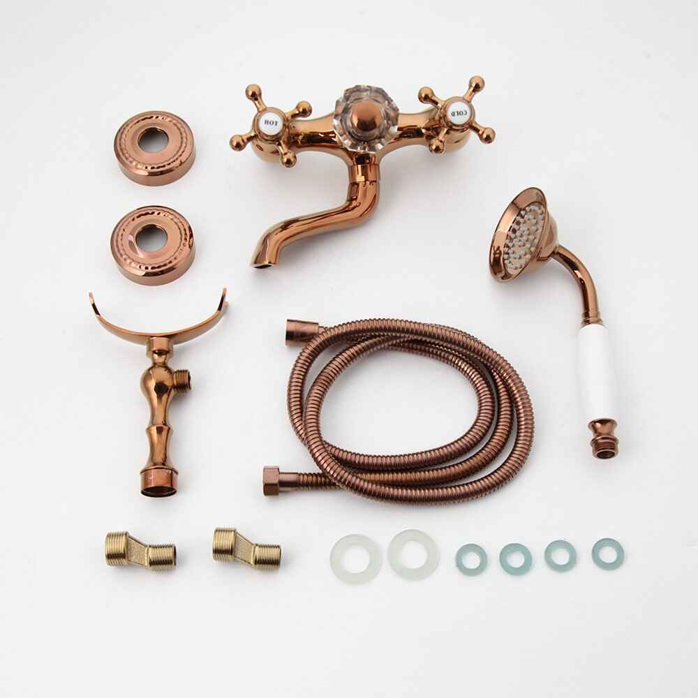 Elegant Rose Gold Wall Mounted Dual Handle Bathtub Shower Set Parts