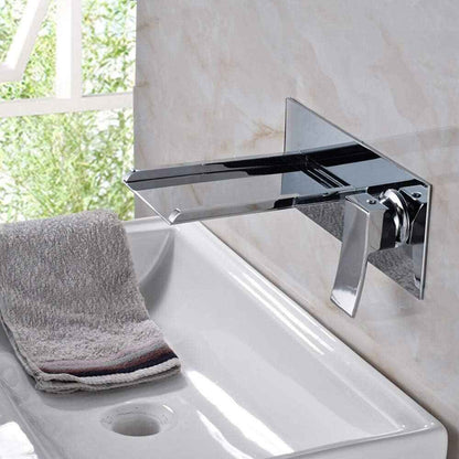 Contemporary Wall-Mounted Waterfall Faucet with LED Temperature Indicator Side View