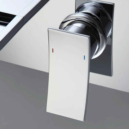 Contemporary Wall-Mounted Waterfall Faucet with LED Temperature Indicator Side View