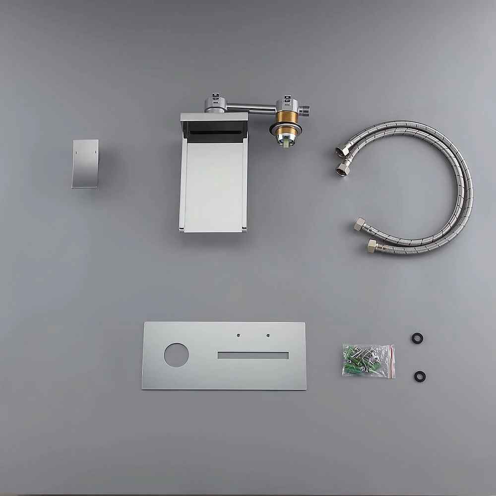 Contemporary Wall-Mounted Waterfall Faucet with LED Temperature Indicator Parts