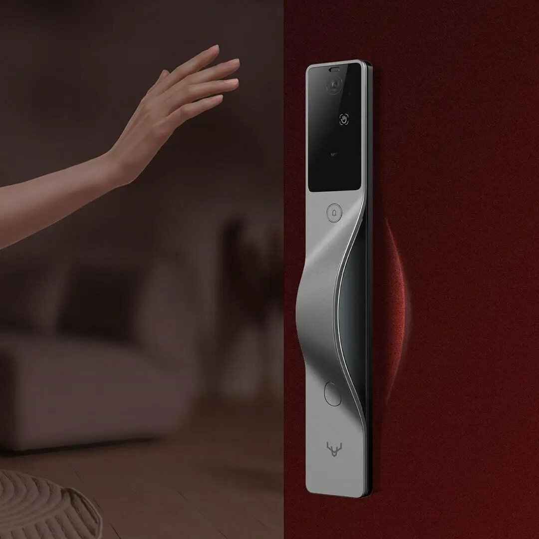 Advanced Smart Lock with Palm, Face, and Fingerprint Recognition Red door