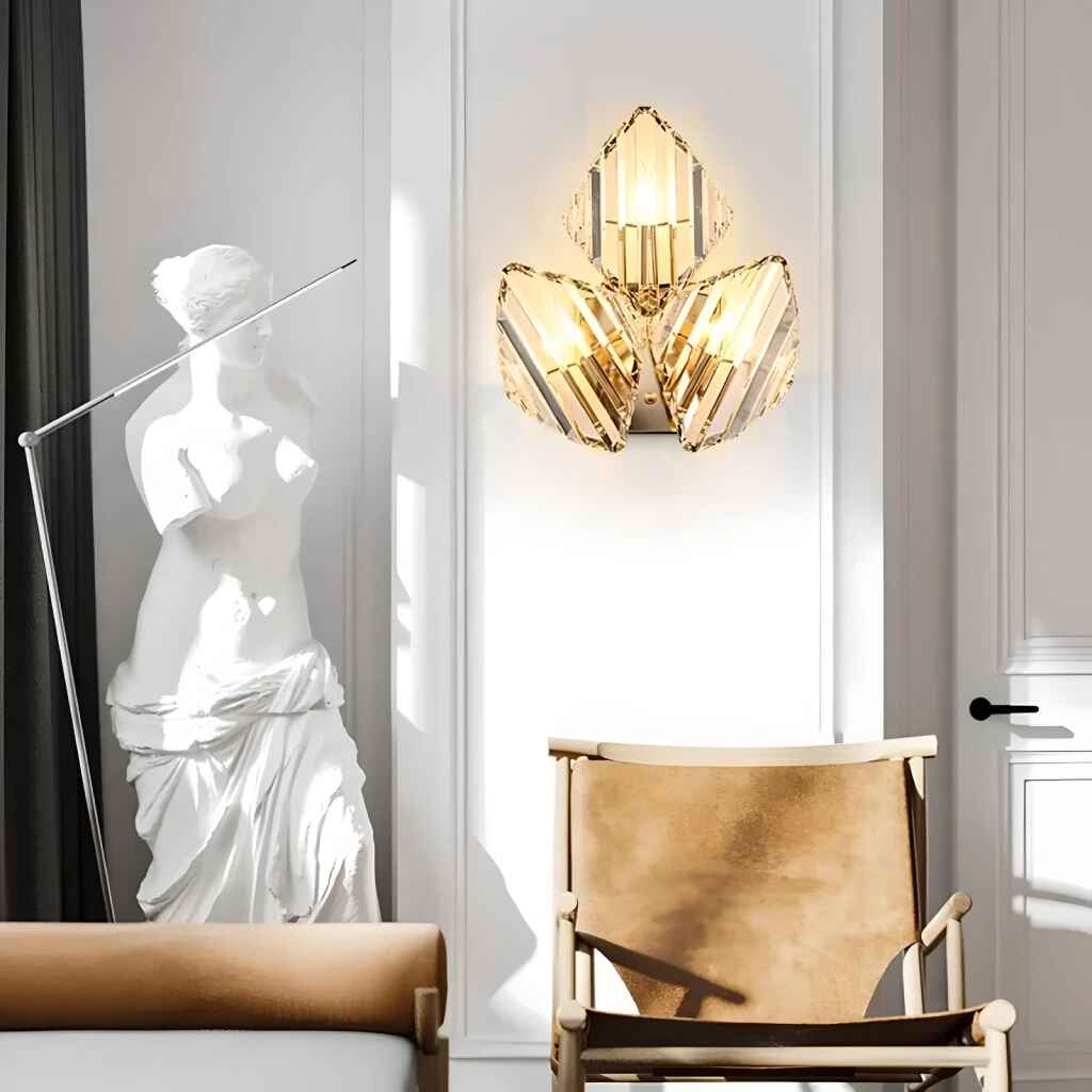 Modern Gold Crystal LED Wall Sconce in the living room