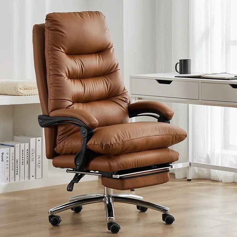 Modern Ergonomic Swivel Office Chair with Handrails and Rollers Brown