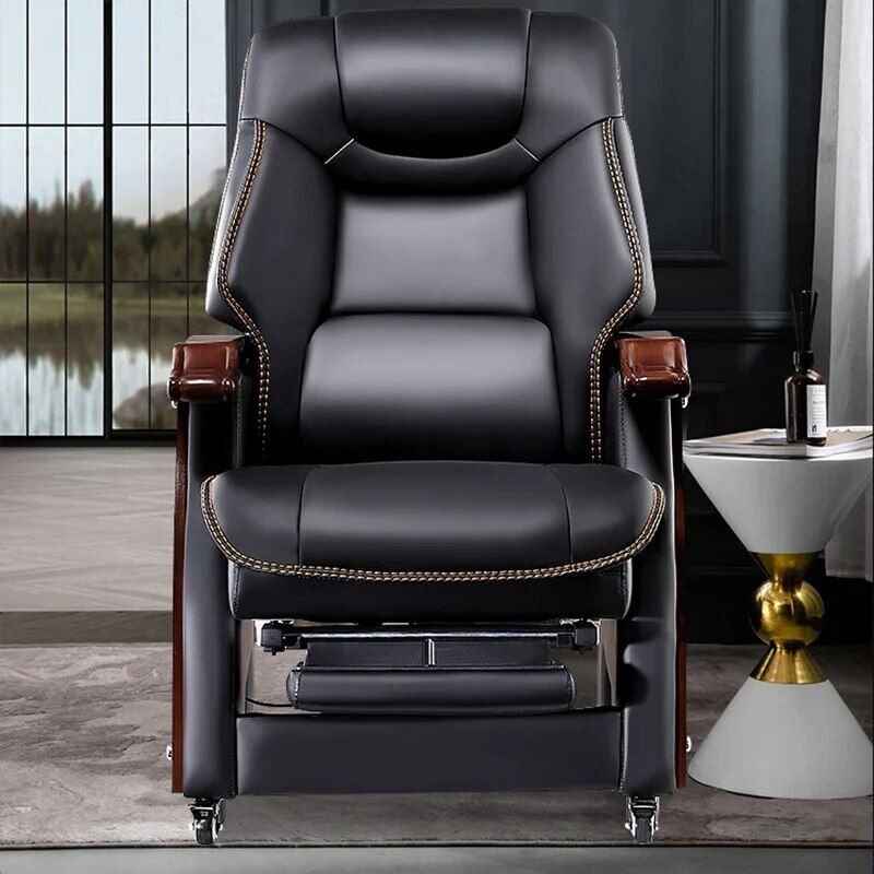 Premium Leather Swivel Executive Office Chair Ergonomic, Rotatable, with Armrests Front View