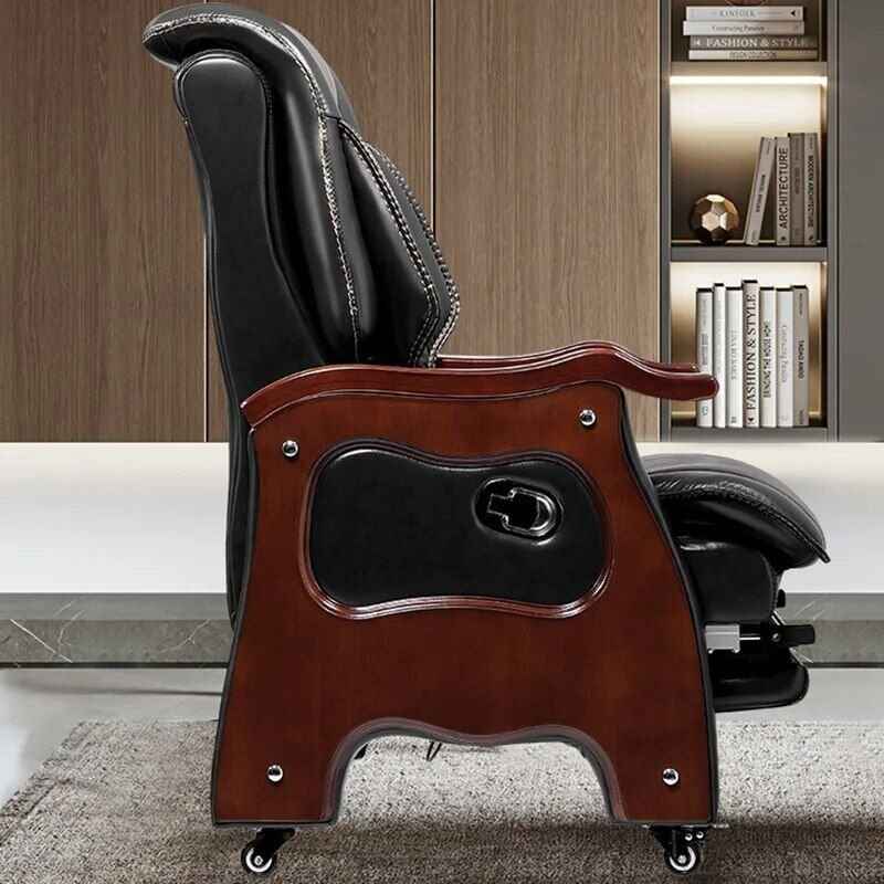 Premium Leather Swivel Executive Office Chair Ergonomic, Rotatable, with Armrests Side View