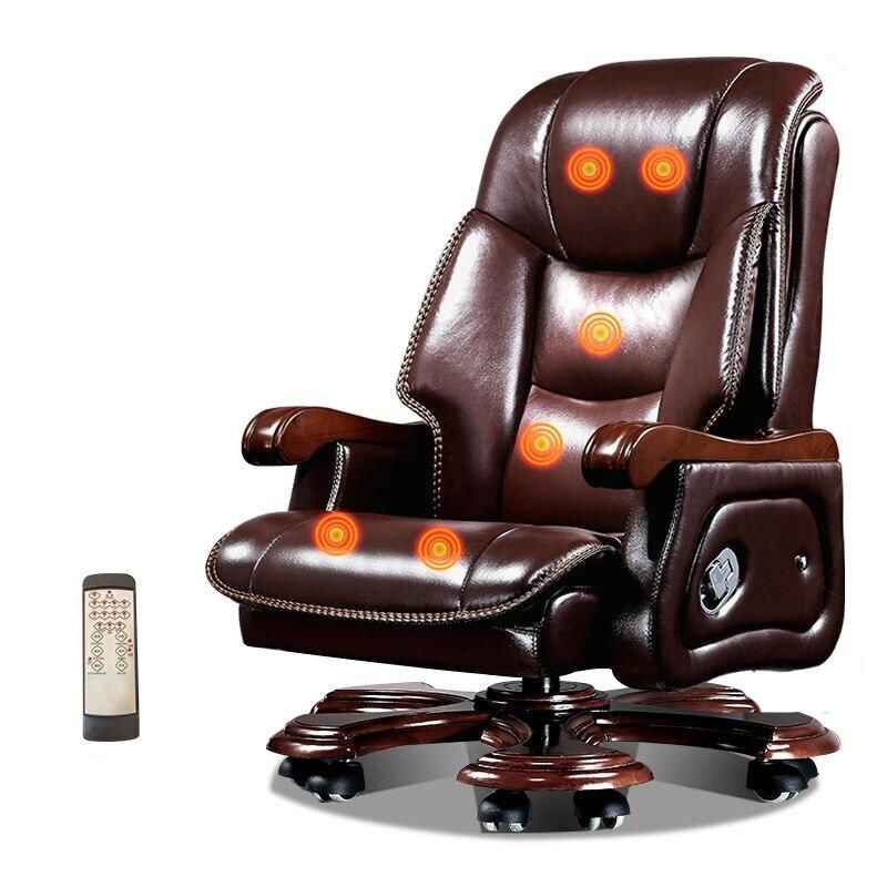 Luxury Ergonomic Swivel Office Chair with Armrests and Rollers Brown with massage