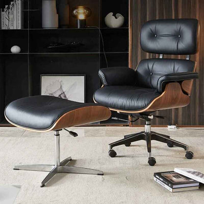 Modern Leather Executive Office Chair - Swivel & Recliner, Ergonomic Design with Handrails and Rollers with foot Rest