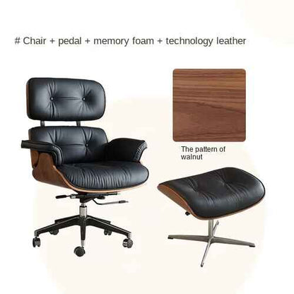 Modern Leather Executive Office Chair - Swivel & Recliner, Ergonomic Design with Handrails and Rollers Walnut