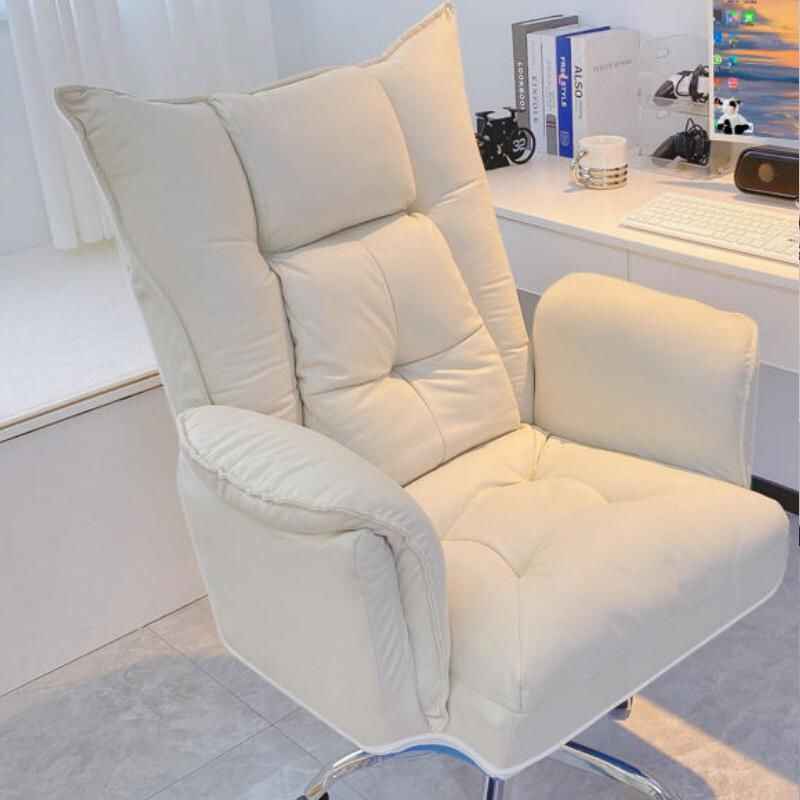 Ergonomic Swivel Office Chair with Footrest and Fixed Handrails White Cloth