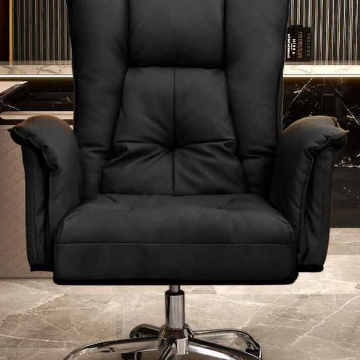 Ergonomic Swivel Office Chair with Footrest and Fixed Handrails Black Leather