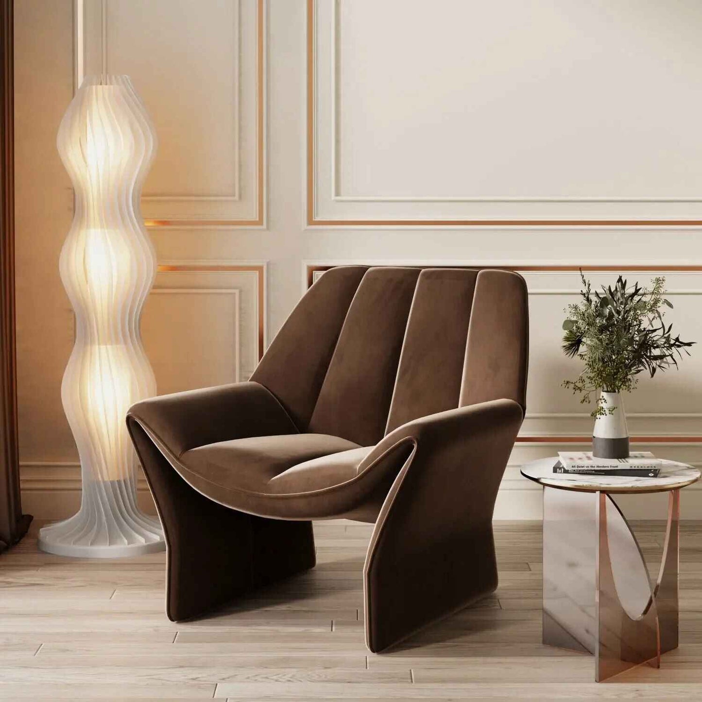  Luxury Nordic-Style Ergonomic Armrest Sofa Chair for Living Room Brown