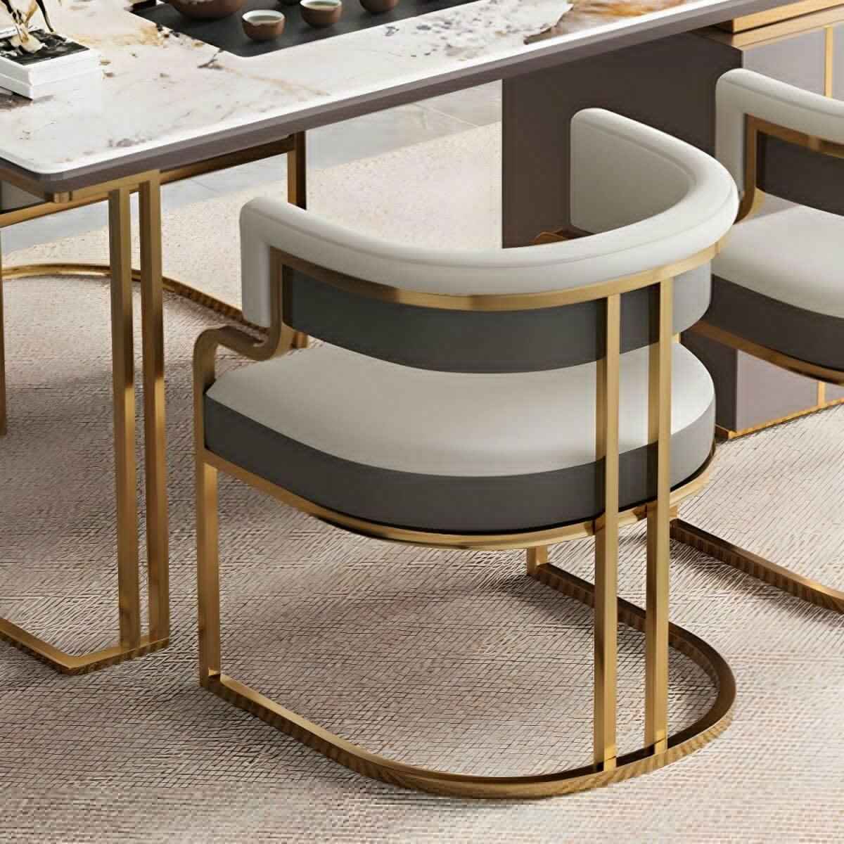 Luxurious Nordic Metal Dining Chair with Ergonomic Design and Handrails Back View