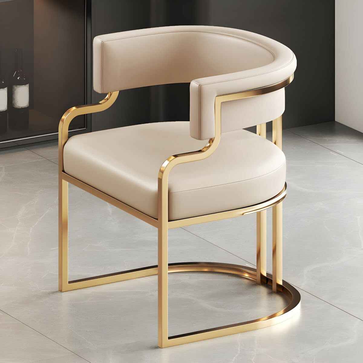 Luxurious Nordic Metal Dining Chair with Ergonomic Design and Handrails Beige