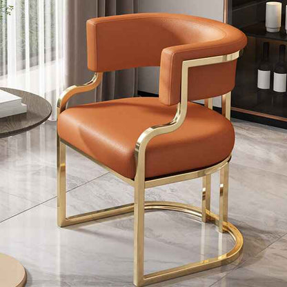 Luxurious Nordic Metal Dining Chair with Ergonomic Design and Handrails Orange