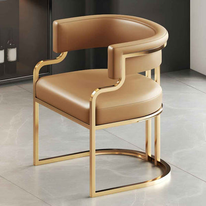 Luxurious Nordic Metal Dining Chair with Ergonomic Design and Handrails Brown